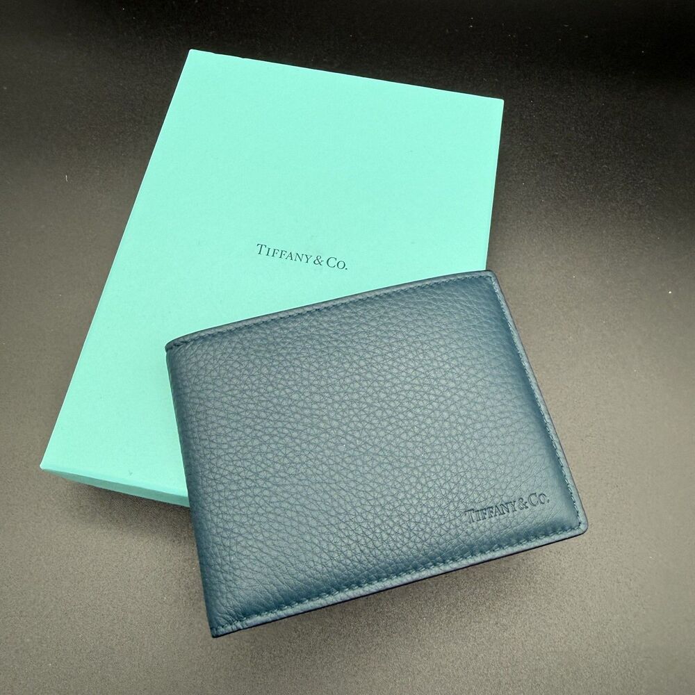 NEW Tiffany & Co. Men’s Grain Leather Bifold Wallet - Pond Blue - Full Set - Picture 9 of 11
